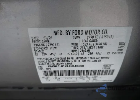 2020 Ford Explorer Platinum from USA, damaged, VIN 1FM5K8HCXLGB48208